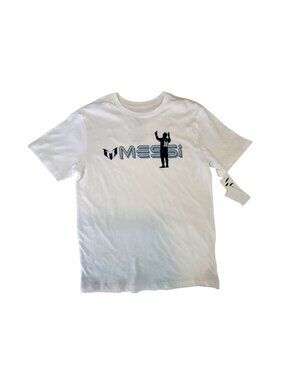 Messi Mens White Graphic T-Shirt Size  XL 100% Cotton Short Sleeve Crewneck
